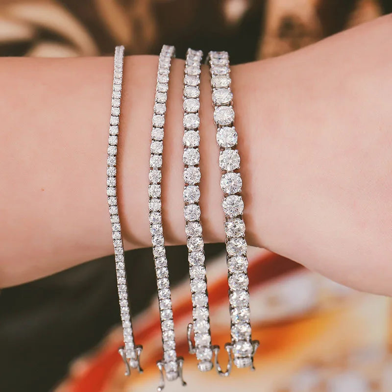 Hidden Spring Buckle Full Moissanite Tennis Bracelet D Color 2/2.5/3/4/5mm Lab Diamond Link Bracelets For Women Man Gift