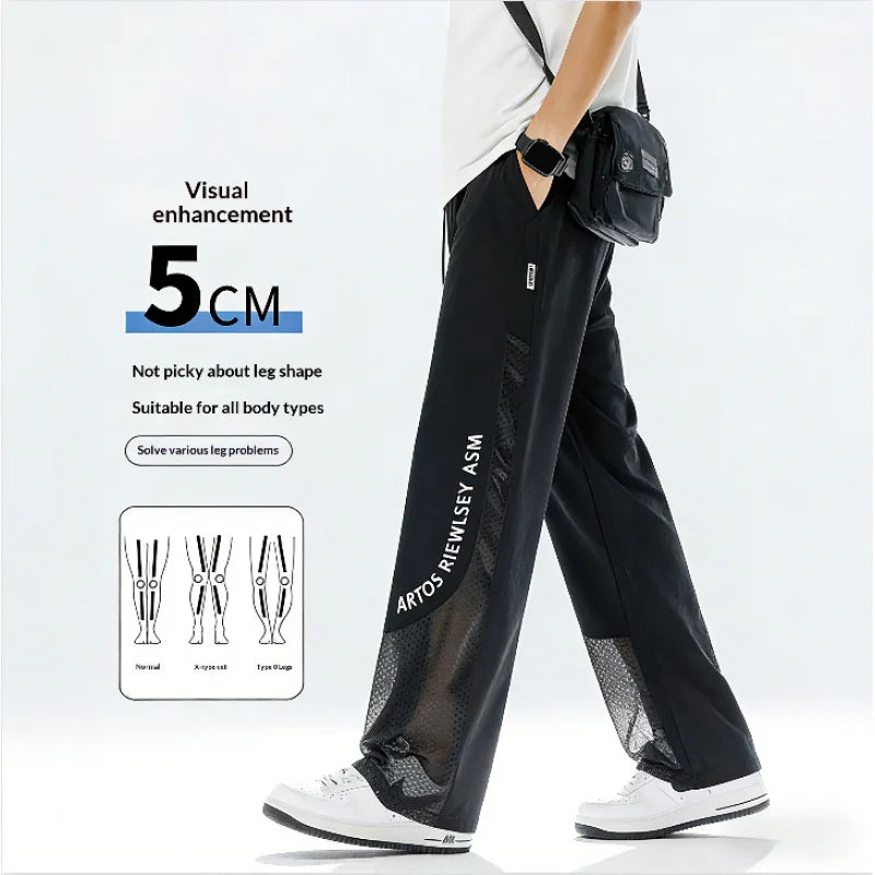 Men's Ice Silk Pants, Summer Thin Mesh Breathable Sports Loose Casual Long Pants, Cool Touch, Mosquito Proof Pants