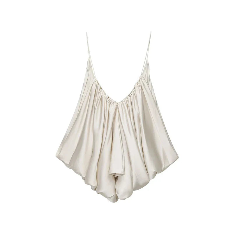 Women's Slip Tops Fashion Satin Pleated V-Neck Sleeveless Top Summer Sexy Female Chic Tops