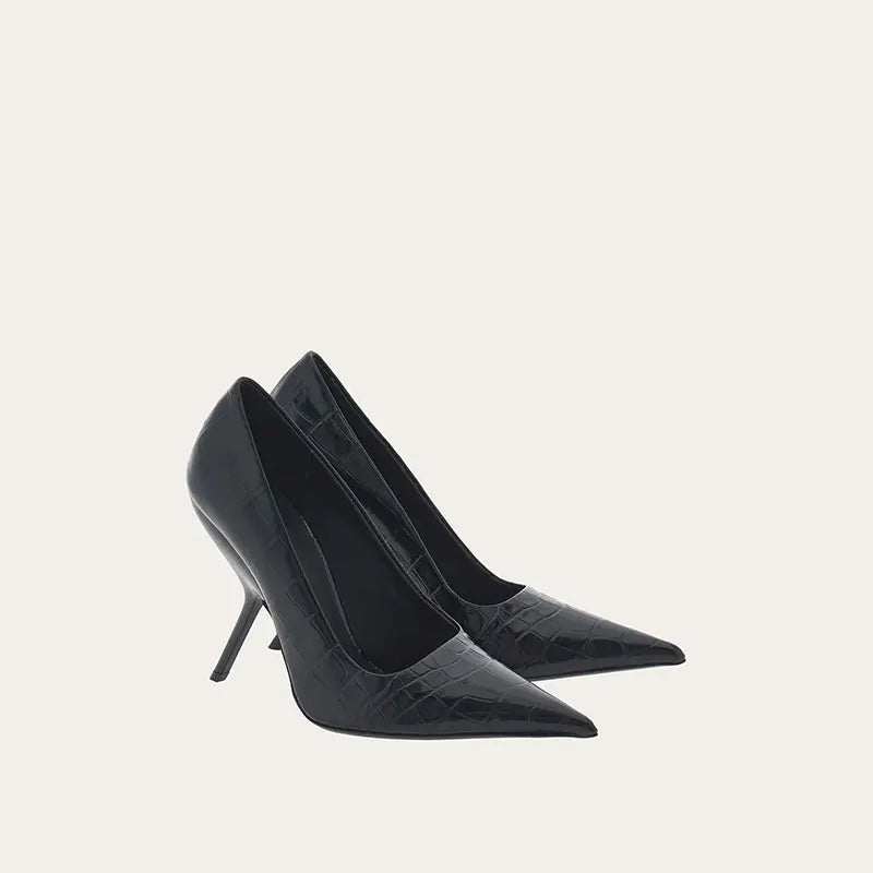 Brand Fashion Show Silvery 9cm High Heel Spring Autumn New Irregular Heels Black Red Pointed Sexy Women's Single Shoes Size 43