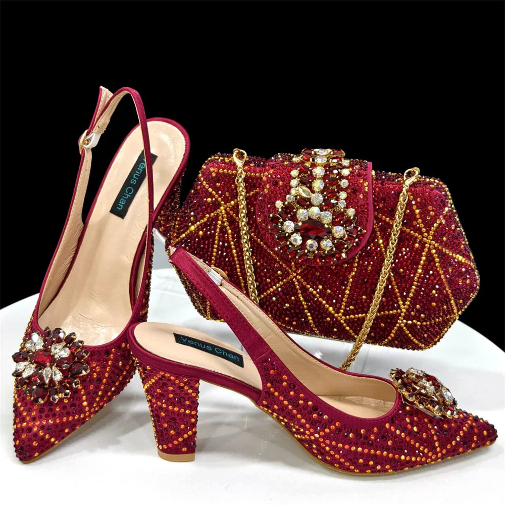 Coffee Women Shoes And Bag Set Luxury African Ladies Pumps Match With Handbag Clutch High Heels Sandals