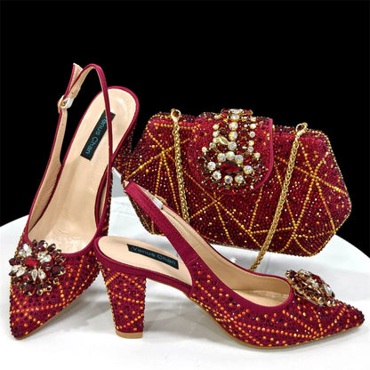 Coffee Women Shoes And Bag Set Luxury African Ladies Pumps Match With Handbag Clutch High Heels Sandals