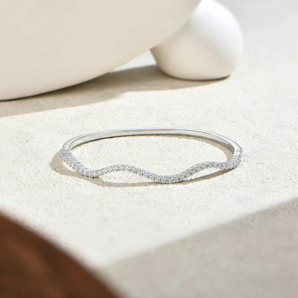 Fashion Wave Shape Bangle s925 Silver Moissanite Bracelets Women Semi Eternal Rondelle Bracelet Party Fine Jewelry Gift