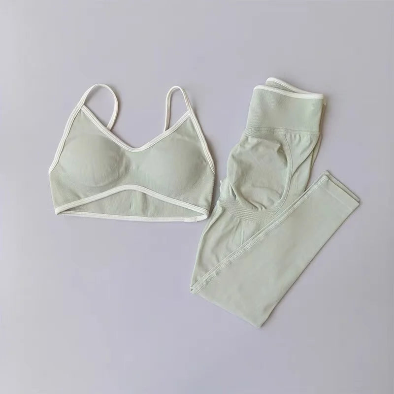Seamless 2PCS Legging Sets Women's Strappy Sports Bras and Leggings High Waist Fitness Sculpt Leggings Running Pants Gym Suits