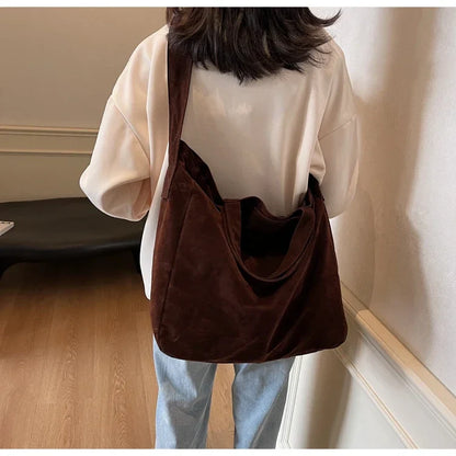 Large Capacity Velvet 2024 Hot Selling Tote Bag Zipper Solid Color Popular Fashion Handbag Soft Simple Commuting Shoulder Bag