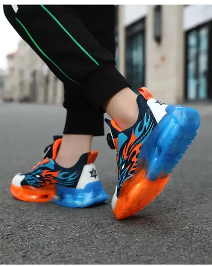 New Anti-skid Leather Kids Sneakers for Boys Running Walking Lightweight Casual Shoes With Fashion Dragon Pattern Size 28-39