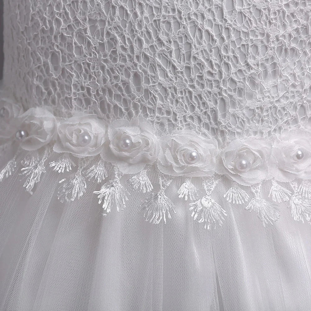 0-3Y Baby Girl Clothes Lace Dress Sleeveless Infant Summer Dress White Dress for Girls Baptismal Costume Toddler Wedding Dress