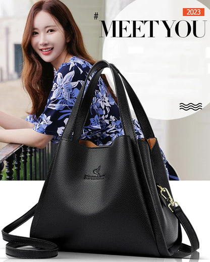 Genuine Brand Soft Leather Top-handle Bags Female Handbags Women Shoulder Crossbody Totes Messanger Bag Large Capacity Big Sac