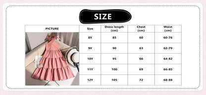 Girls 8-12 Pink Tiered Dress, Front Halter Neck Design & Tiered Ruffle Skirt, Casual Kids Wear
