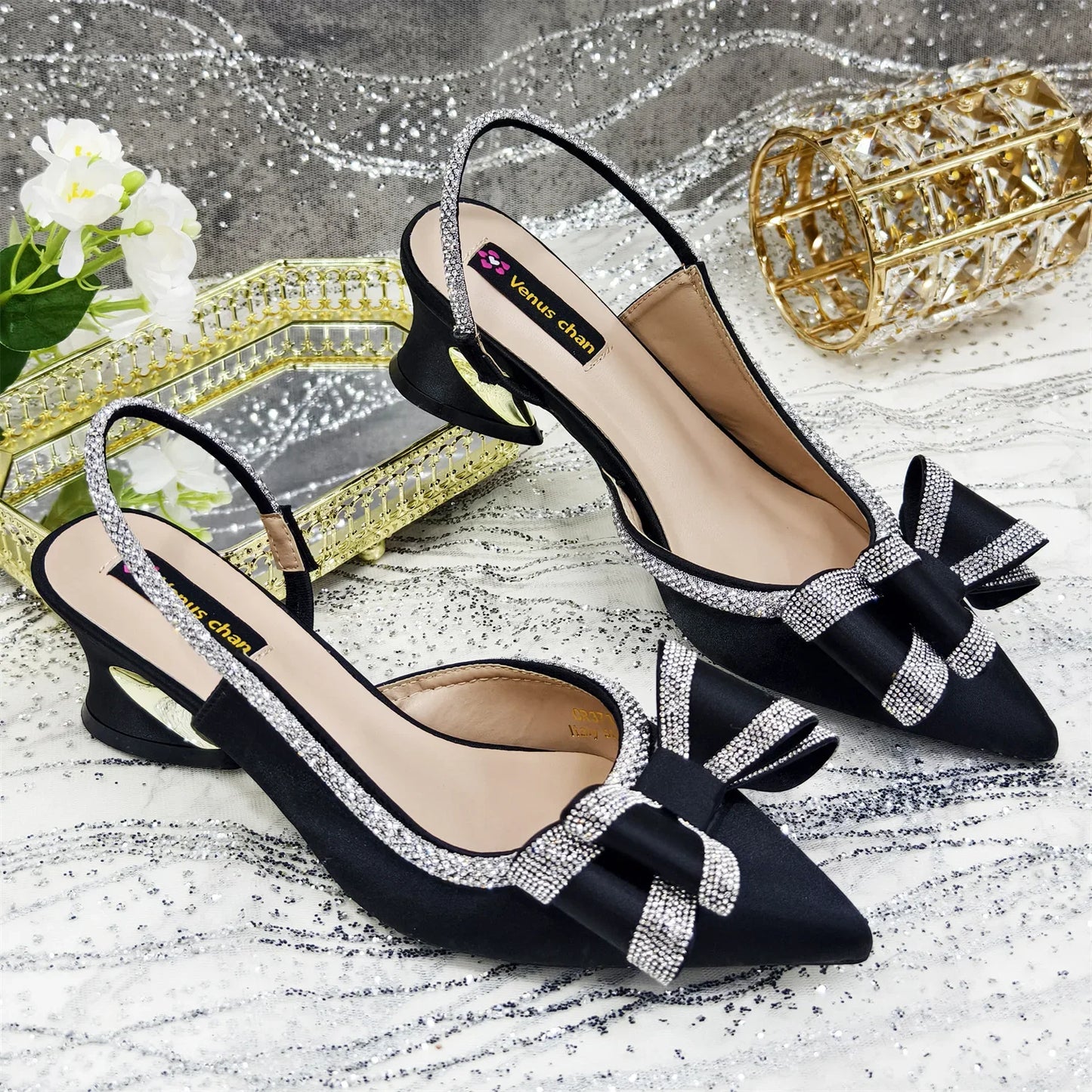 Shoes and Bag to Match Wine Colour Pointed-Toe Rhinestone Bow Party Women's High Heels