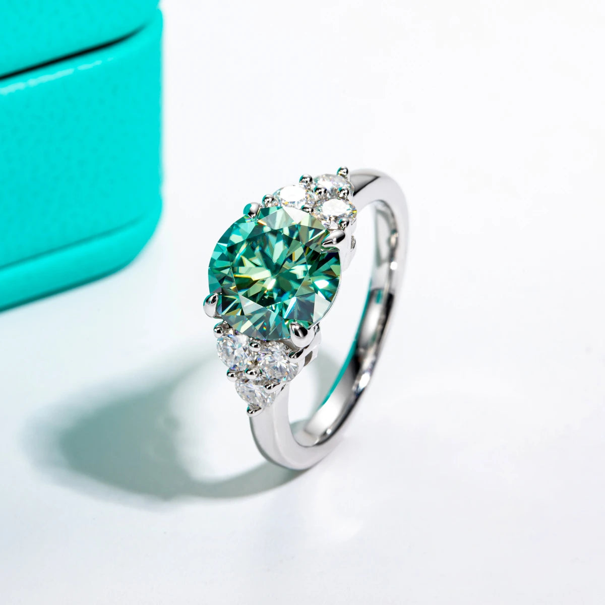 3ct Round Cut Blue Green Color Moissanite Engagement Ring 18K Gold Plated Silver Luxury Wedding Ring Jewelry  Wholesale