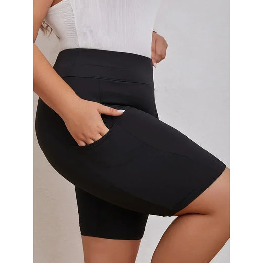 Fashion Women's Plus Size S-5XL High Waisted Black Pocket Swim Shorts Show Off Your Taste with Minimalist Beauty