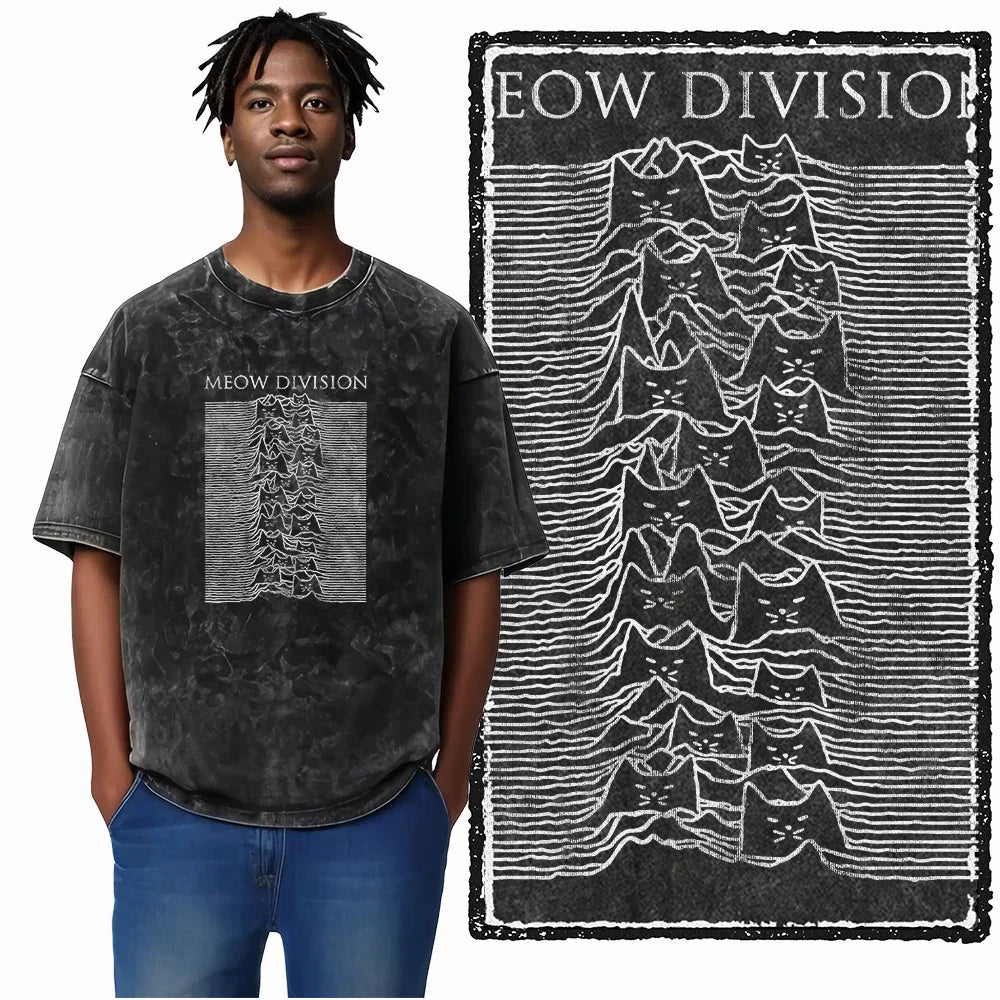 cat Printed Cotton Acid Washed Exclusive Graphic Unisex T Shirt Cool Streetwear Men Tshirts Big Size Tee for men
