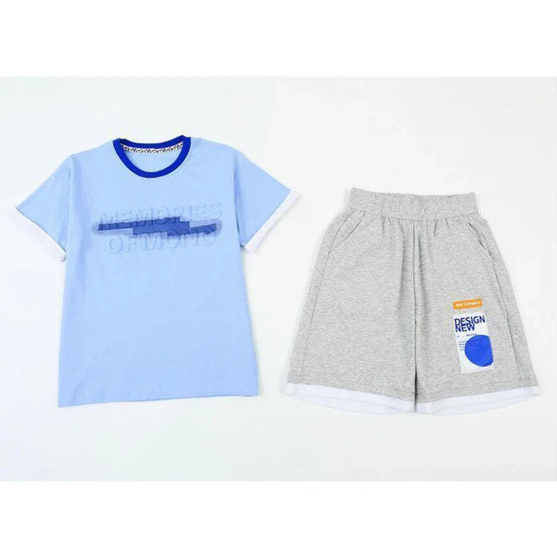 Teen Boys Tracksuit Clothes Sets 2026 Summer Children Gradient Letter Print Short Sleeve T-shirt+Shorts 2Pcs Kids Casual Outfits