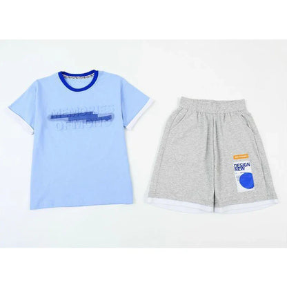 Teen Boys Tracksuit Clothes Sets 2026 Summer Children Gradient Letter Print Short Sleeve T-shirt+Shorts 2Pcs Kids Casual Outfits