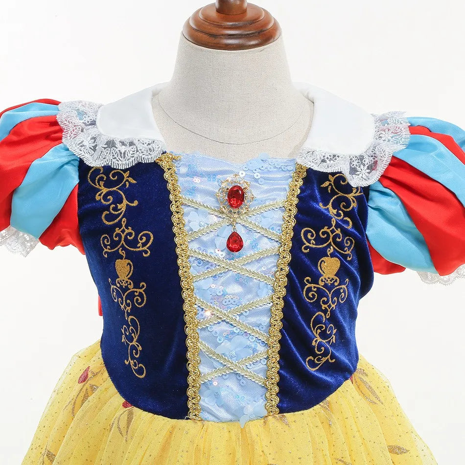 Vestido Laranja Disney Princesa Cosplay de Manga Curta Fofo com Renda para Meninas + Capa + Conjunto de Acessórios Presente de Aniversário
