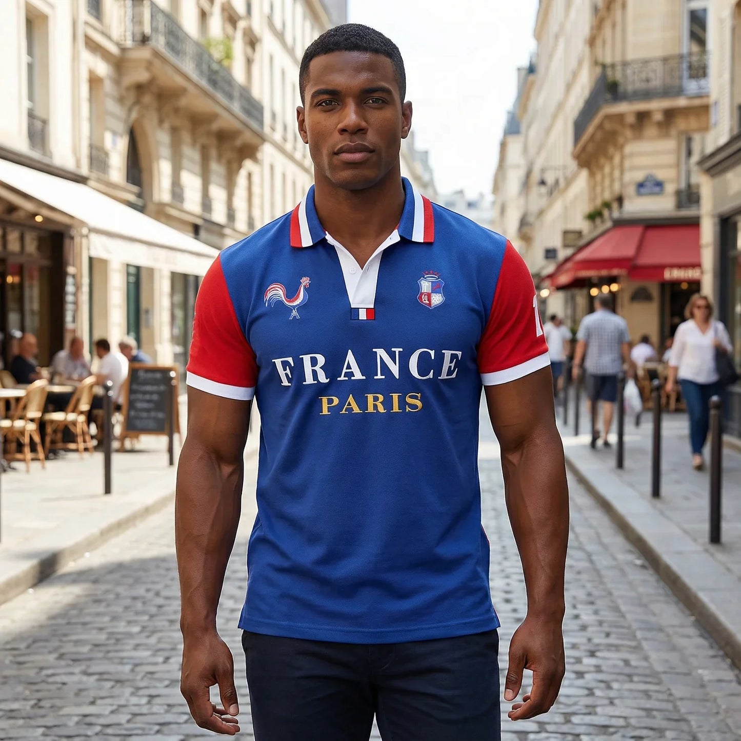 Men's polo shirt Paris France embroidery stitching color contrast classic fashion original design polo collar pure cotton