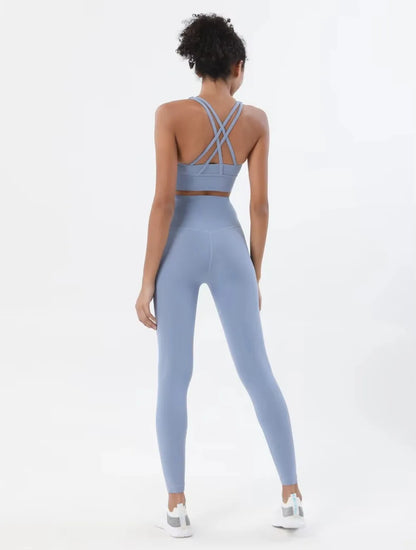 Women's 2 Piece Sports Set - High Waist Booty-Lifting Leggings with Back Pocket & Sports Bra Yoga/Gym/Running Workout Outfit
