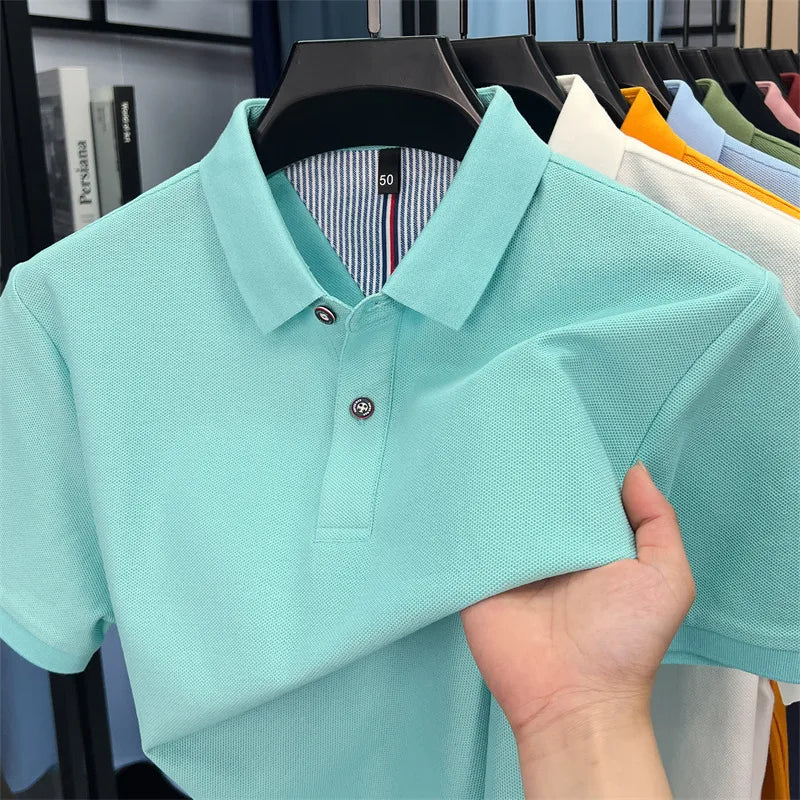 100% cotton short sleeve polo shirt comfortable lightweight high-end brand fashionable simple summer men's casual lapel T-shirt