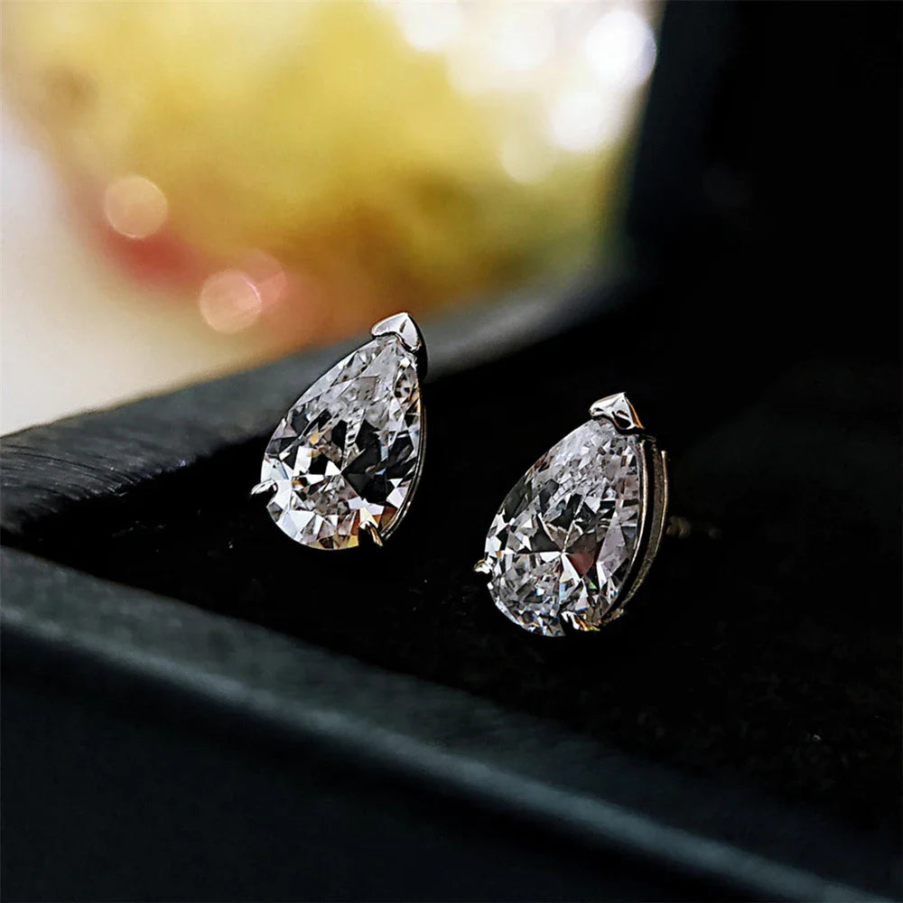 Waterdrop Solitaire Moissanite Stud Earring with Certificate 1-4CT Pear Cut Diamond Ear Studs S925 Silver Jewelry for Women Men