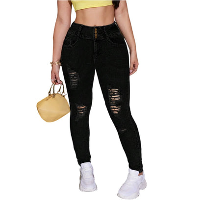 Women's Trend Ripped Jeans Casual Fashion Tight Fitting Leg Jeans