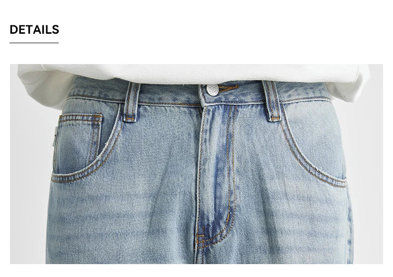 Men's Straight Jeans 2025 Summer New Thin Denim Trousers Casual Loose Outdoor Wide-leg Pants Fashion Nine-point Pants 28-36