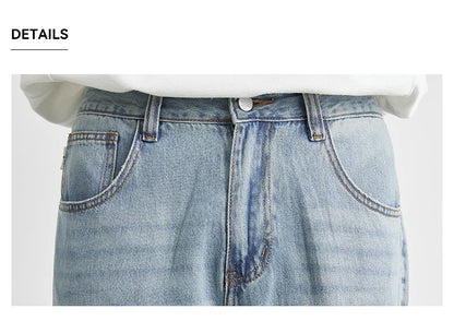 Men's Straight Jeans 2025 Summer New Thin Denim Trousers Casual Loose Outdoor Wide-leg Pants Fashion Nine-point Pants 28-36