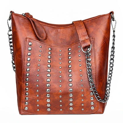 Retro Rivet Shoulder Bag Chain Crossbody Bags for Women Luxury Leather Messenger Bag Women Large Handbag Lady Bolsas De Mujer