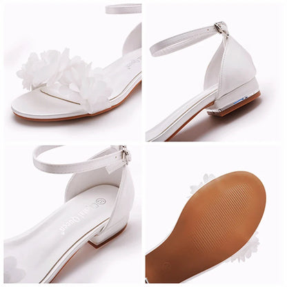 Summer new 2-cm square-heeled silk ribbon pearl rhinestone low-heeled wedding shoes beaded lace-up flat large-size women sandals