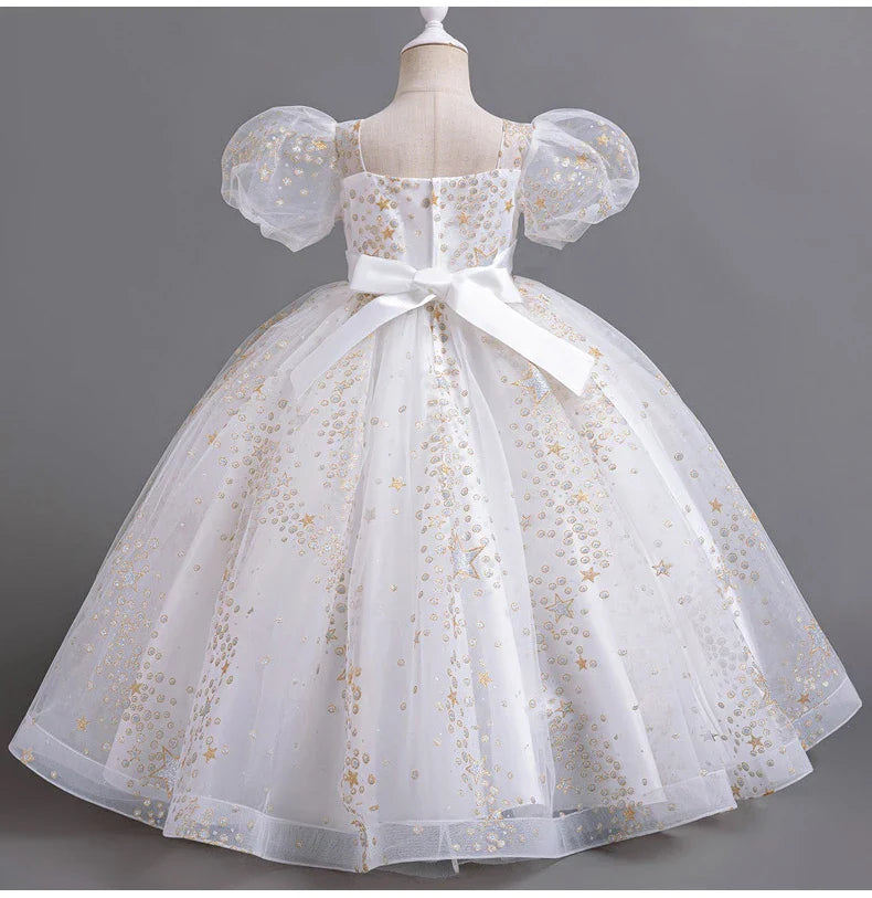 Girls' Flower Wedding Dress Long Sleeveless Summer Princess Rainbow Host Gift Performance Program