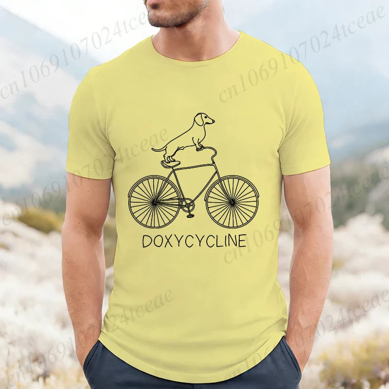 Dachshund Bicycle Printed Graphic T Shirts For Men Casual O Neck Short Sleeve T-Shirts Fashion Streetwear Vintage Male Tops