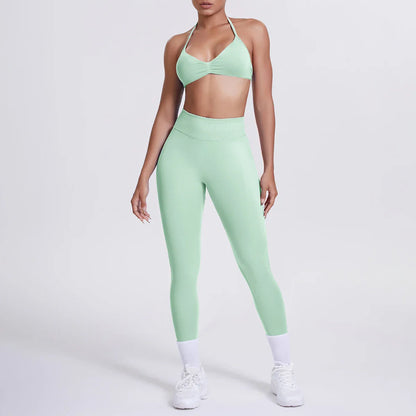 Women 2pcs Patchwork Sport Yoga Suit Training Sleeveless Sport Gym Tops Tummy Control Slimming Booty Leggings Yoga Suit Sports