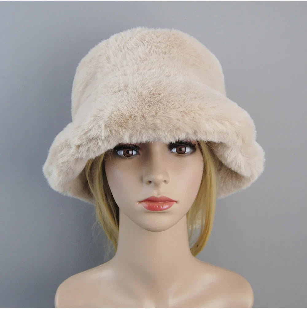 Hot Fashion Fake Rabbit Fur Hats Super Soft Women Winter Hat Cotton Lining Warm Russian Fashion Ski Beanies Plush Solid Color