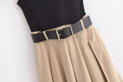 Woman Dresses Belt Pleated Midi Dress Women Sleeveless Summer Dress Woman Knitted Party Dresses for Women Sundress