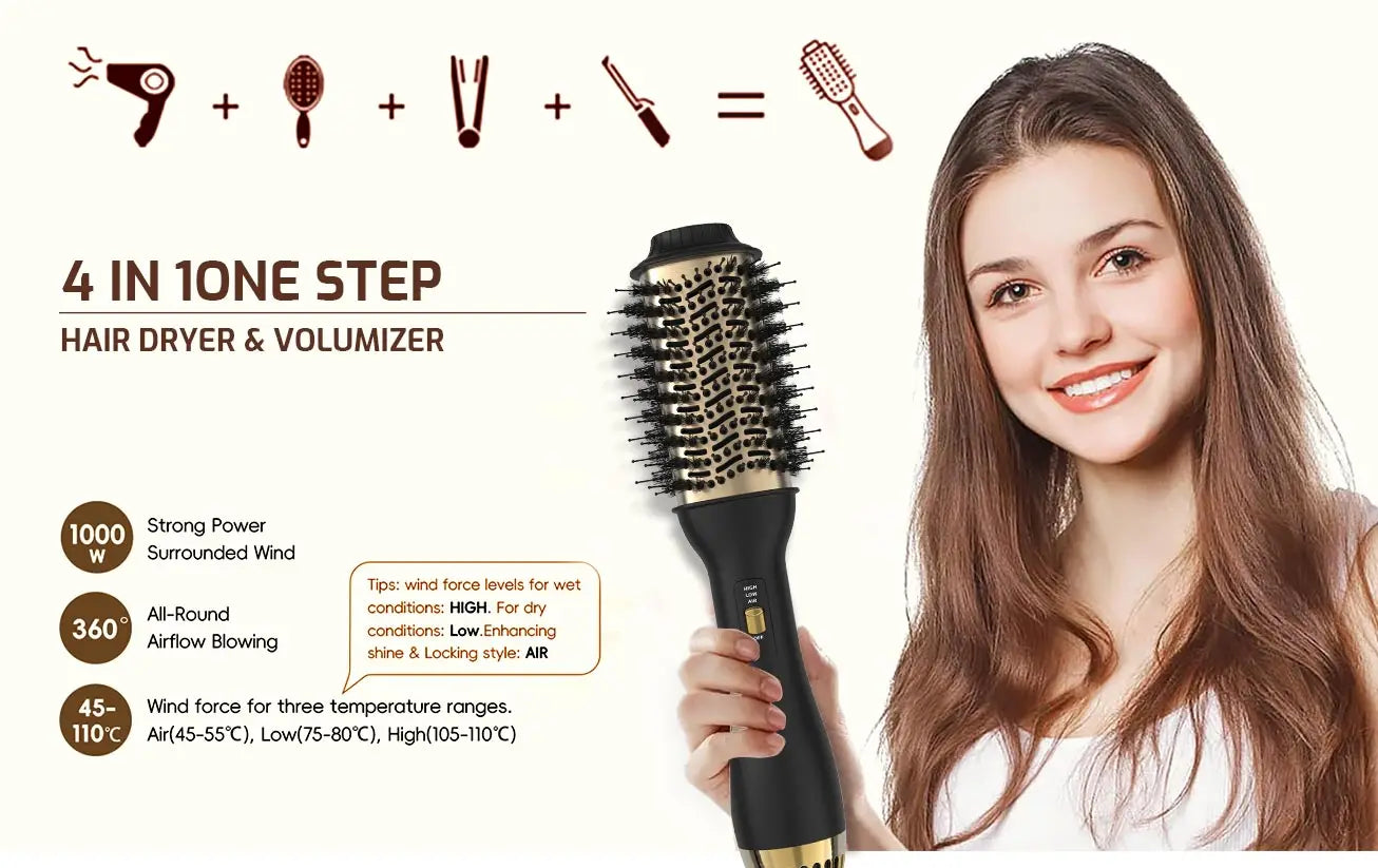 4 IN 1 Hot Air Brush One-Step Hair Dryer And Volumizer Styler and Dryer Blow Dryer Brush Professional 1000W Hair Dryers