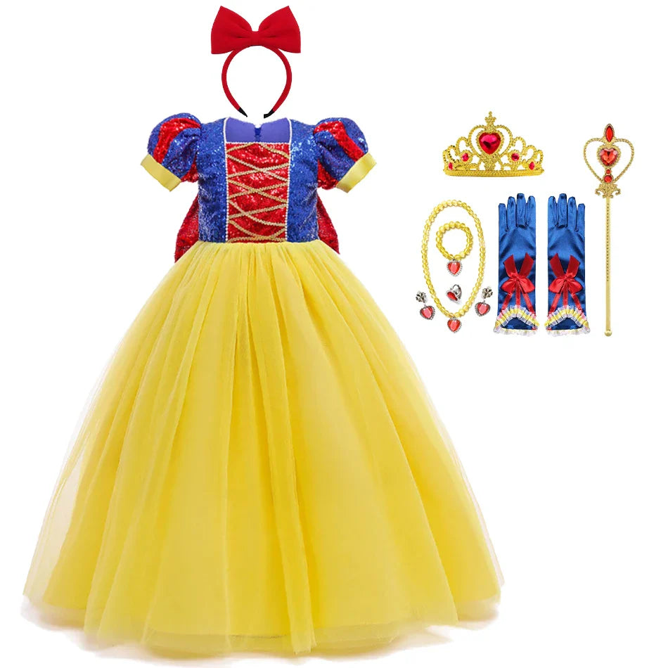 Sequins Girl Snow White Fancy Dress Kids Carnival Christmas Party Princess Costume Children Birthday Performance Clothes