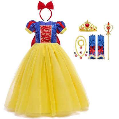 Sequins Girl Snow White Fancy Dress Kids Carnival Christmas Party Princess Costume Children Birthday Performance Clothes