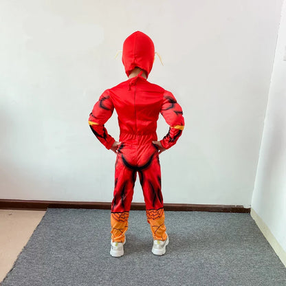 Boy's Deluxe Flash Costume Fancy Dress Up Kids Movie Carnival Party Halloween Flash Cosplay Costumes Mask Belt With Shoes 3-12Y