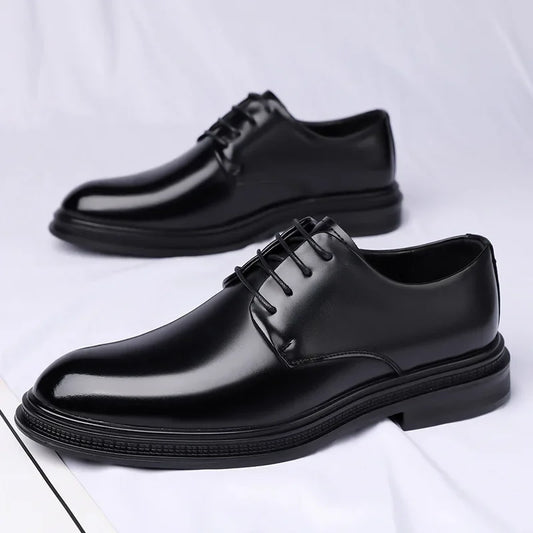 Soft Bottom Men's Dress Shoes Business Casual Black Wedding Groomsmen Shoes Comfortable Rubber Sole Adult Footwear