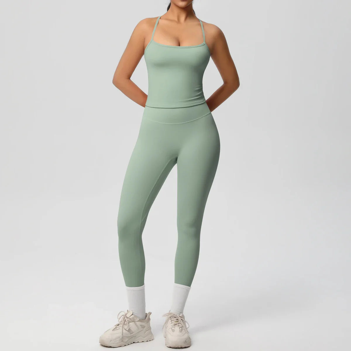 Halter Yoga Top Set Fitness Gym Suit Training Sleeveless Sport Gym Tops Crossover Back Sports Underwear  Tummy Control Slimming
