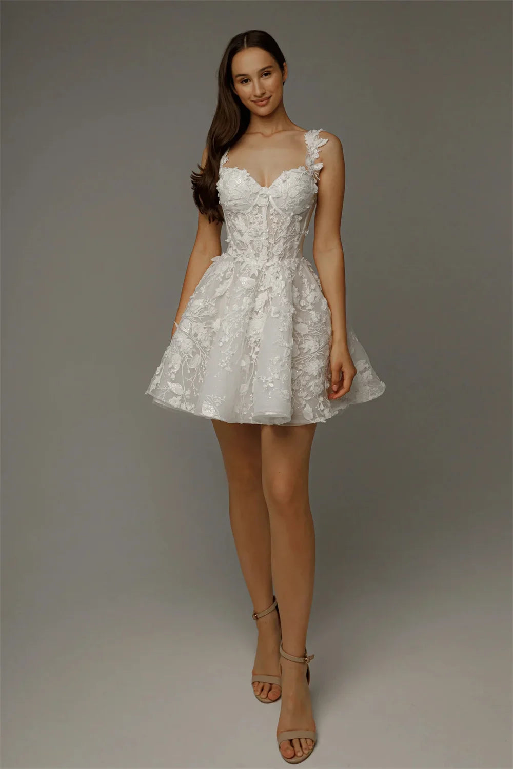 Beautiful Two Straps Sweethat Full 3d Flower Lace Appllque Short/Mini Wedding Dresses Custom Made Bridal Grown Vestido De Noival
