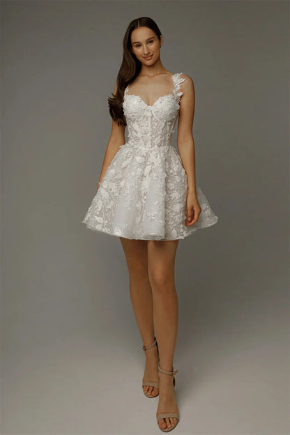 Beautiful Two Straps Sweethat Full 3d Flower Lace Appllque Short/Mini Wedding Dresses Custom Made Bridal Grown Vestido De Noival