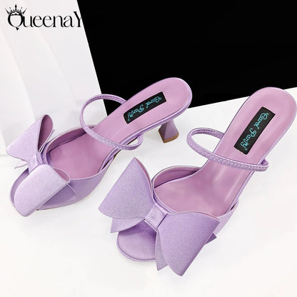 Fashion Newest Arrival Lilac Pointed Toe Women Heel Shoes Matching Bag Set for Ladies Wedding Party Pump