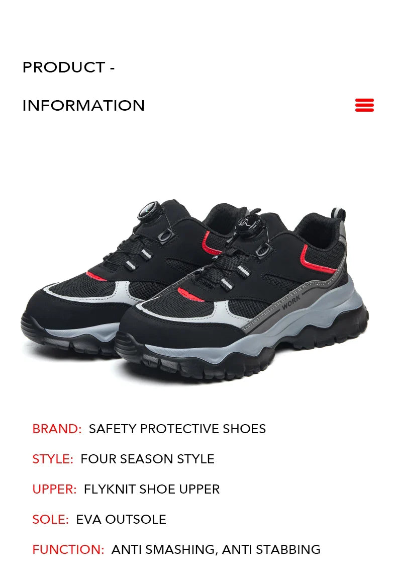Light Breathable Sneaker Safety Shoes With Steel Toe Cap Anti-Piercing, Shock Absorbing Anti-Smash Design, Work Shoes for Men