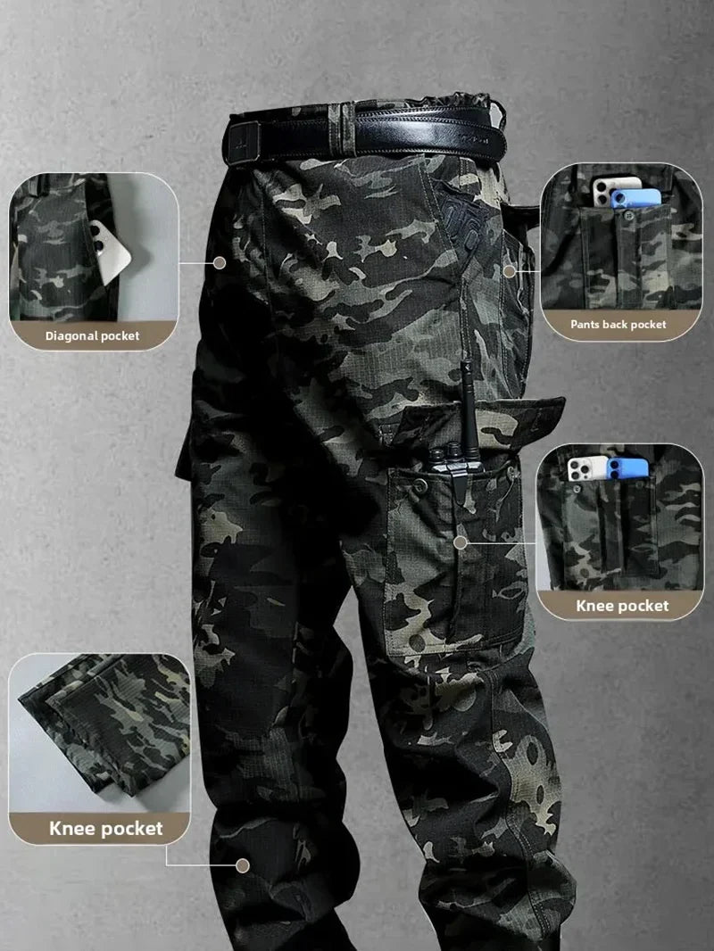 New Work Cargo Pant Men Wear-Resistant Stretch Tactical Trousers Casual Breathable Multi-Pocket Outdoor Waterproof Training Pant