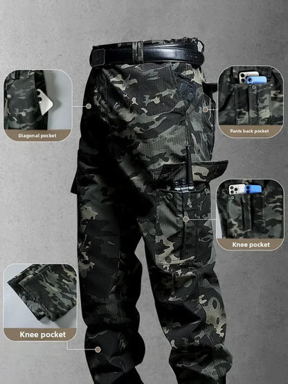 New Work Cargo Pant Men Wear-Resistant Stretch Tactical Trousers Casual Breathable Multi-Pocket Outdoor Waterproof Training Pant