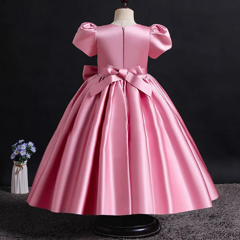 Girls Party Dresses Summer Luxury Elegant Bow Princess Dress Kids Baptism Lace Wedding Vest Birthday Evening Clothes 1-16 Year