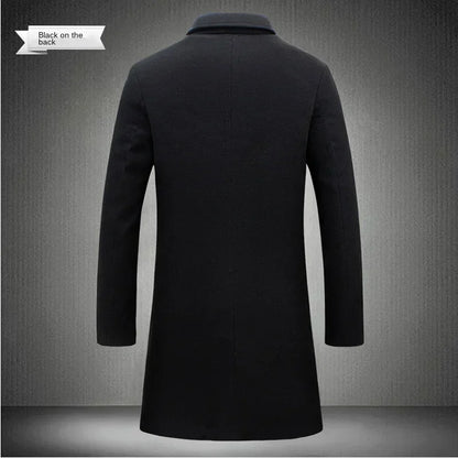 Men Long Cotton Coat 2025 Autumn Winter Wool Blend Pure Color Business Casual Slim Fit Windbreaker Jacket Fashion Men Clothing
