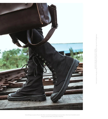 Men Boots Outdoor Fashion Men's Casual Shoes Canvas High Top Shoes Ankle Boots Black High Top Boots