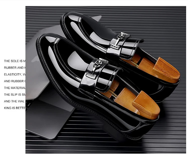 Men's Leather Shoes Genuine Leather High-end Brand One-pedal Formal Business 2025 New Shoes Glossy Doudou  Wedding  Dress Shoes